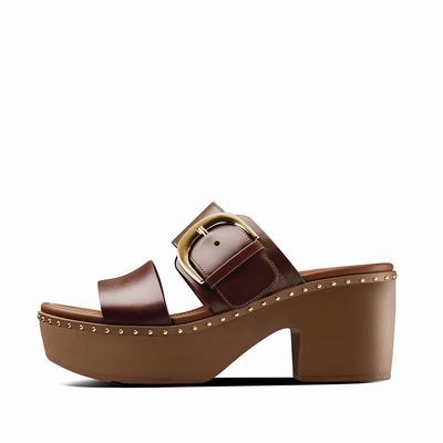 Fitflop Women's PILAR Leather Slide Platforms Sandals - Chocolate Brown, MD4053619